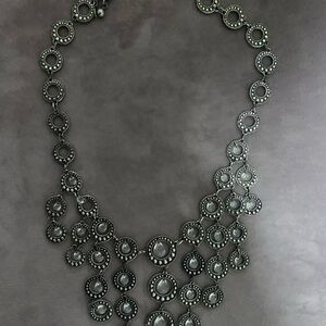 Statement Black and Silver Bib Necklace - Women's Jewelry